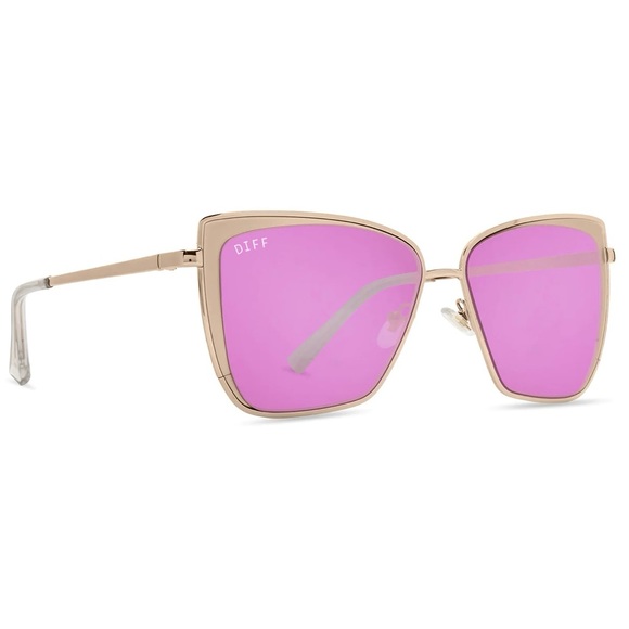 DIFF Grace Sunglasses Rose Gold Pink Iridescent Mirror Lenses Cateye NWT - Picture 5 of 10